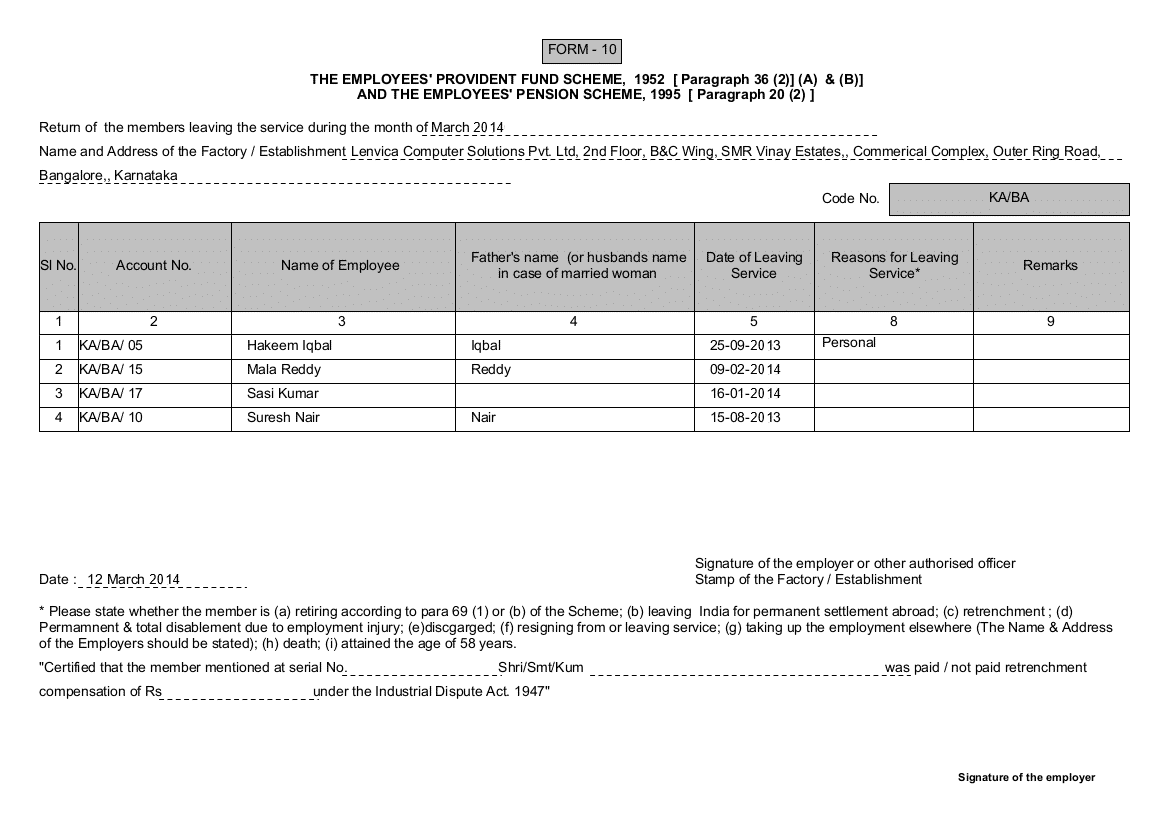PF Form 10 Lenvica HRMS