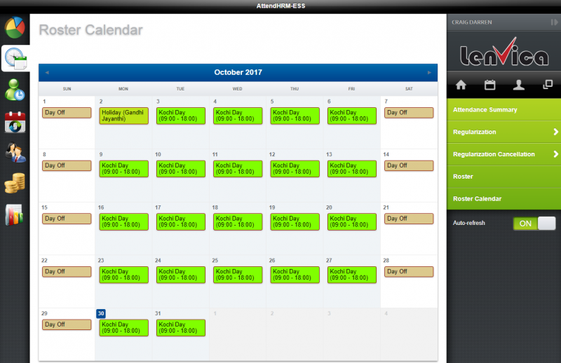 Roster Calendar - Lenvica HRMS