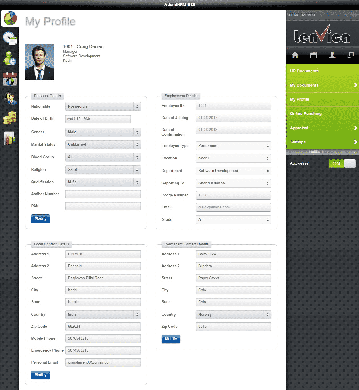 employee self service profile