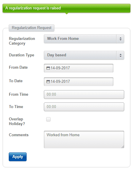 apply attendance regularization