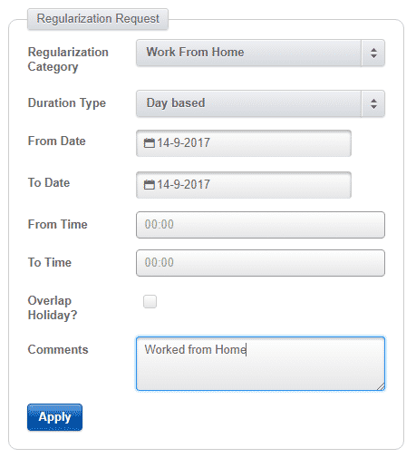 apply attendance regularization