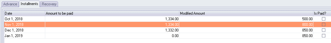 Recalculated installments