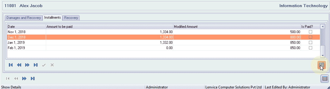 Recalculated installments