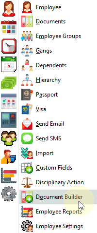 Document Builder Menu