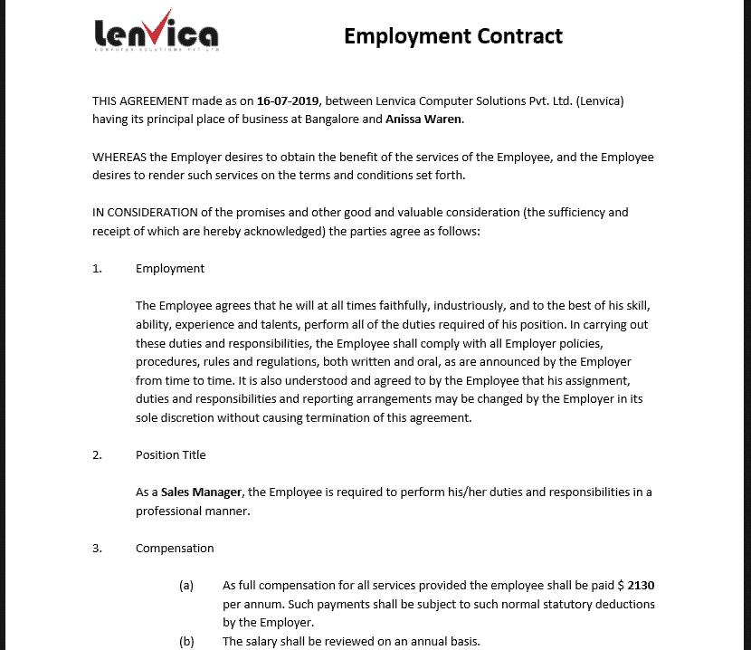 Employment Contract PDF