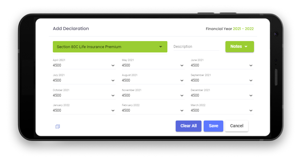 declare in income tax calculator