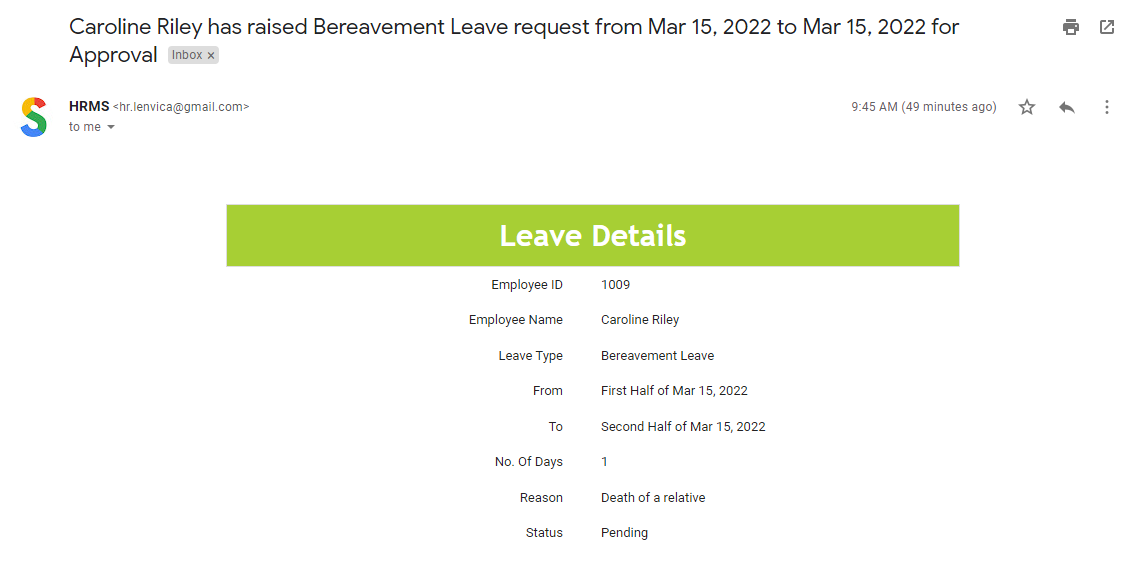 Bereavement Leave - Leave Request