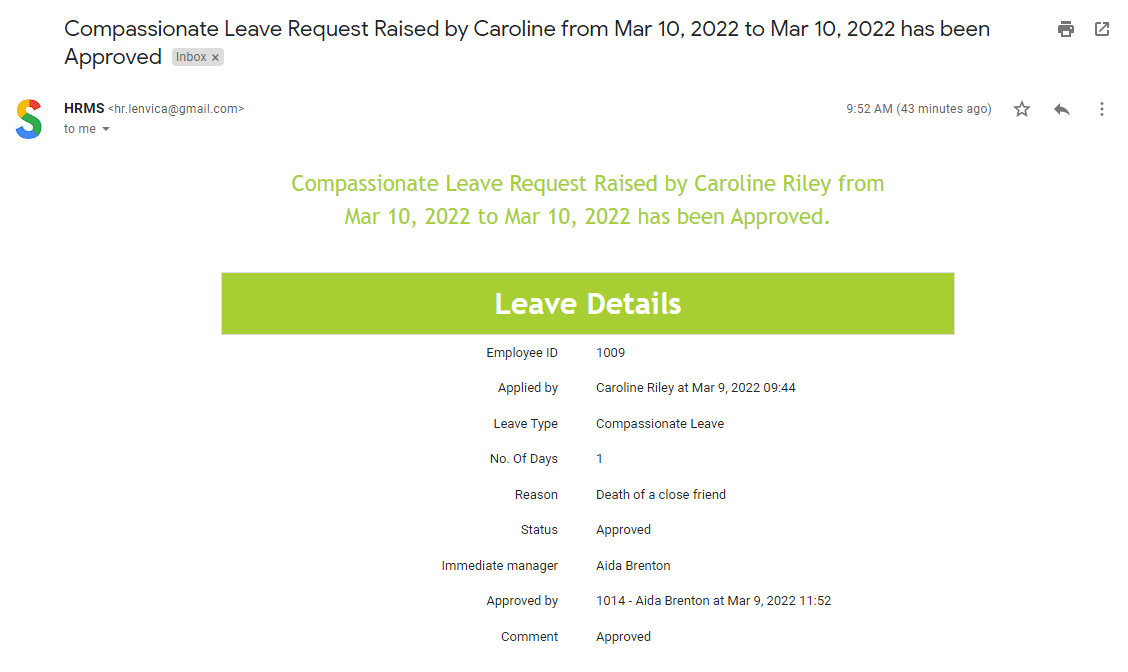 Compassionate Leave - Leave Approved