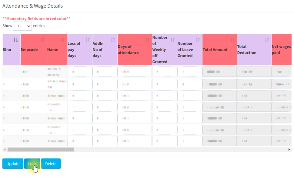 WPS Kerala - Lock Wage Details