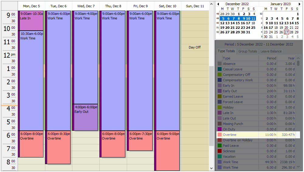 Week View Overtime