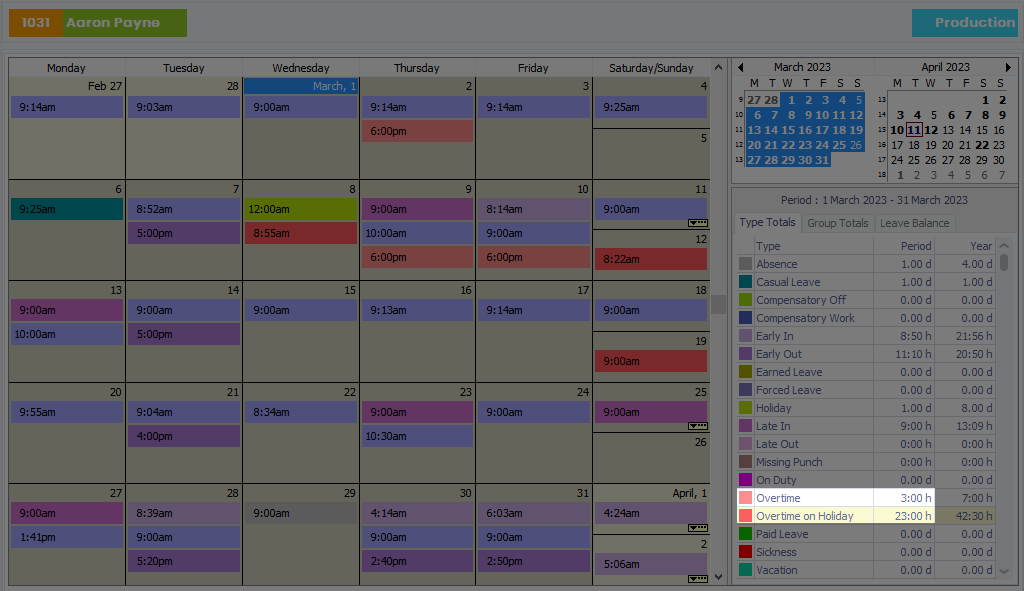 Increasing overtime rate with duration Attendance summary