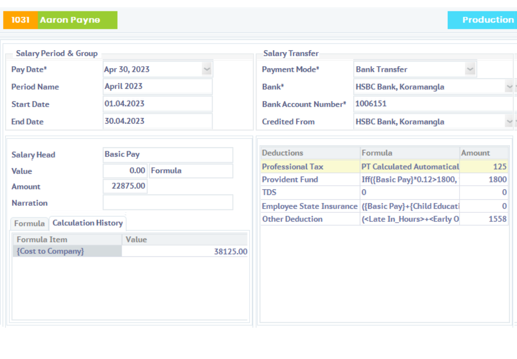 Calculation History for Payslip