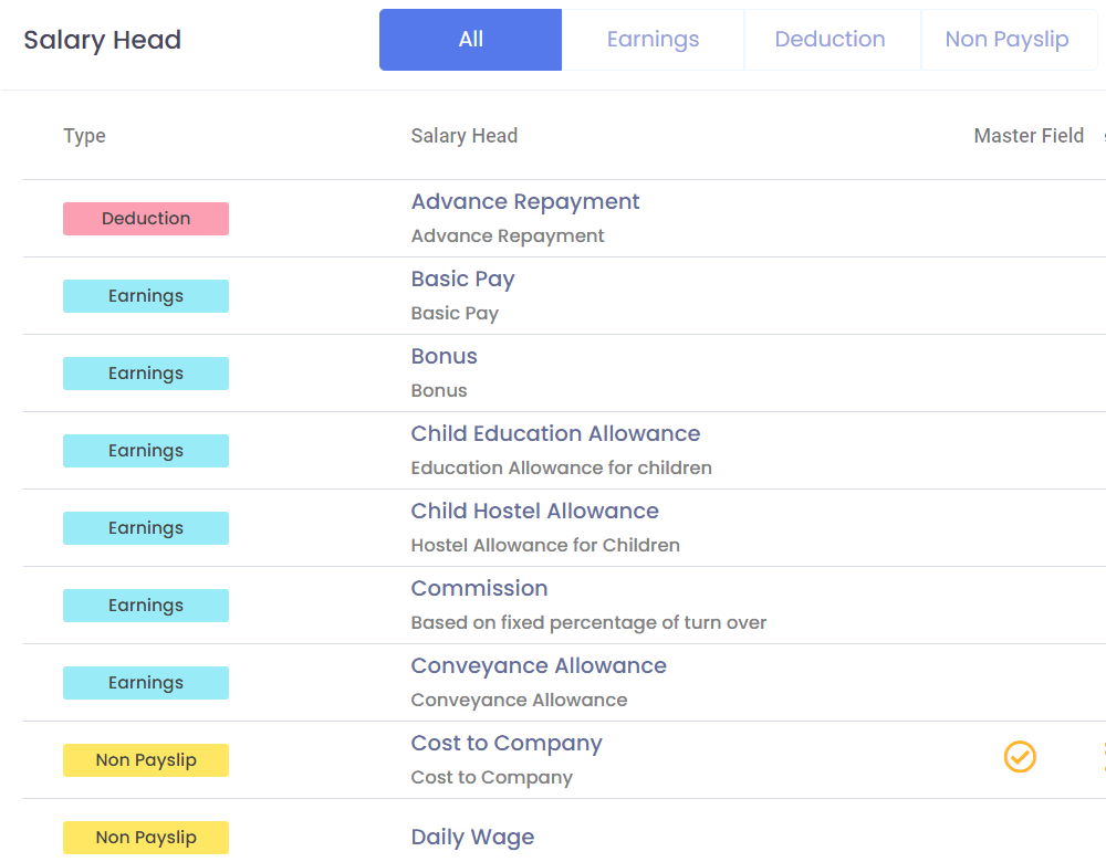 Salary Head - Payroll